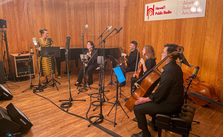 The Galliard String Quartet teamed up with two-time Grammy nominee and multiple Nā Hōkū Hanohano award recipient, Raiatea Helm, to perform a selection from “Songs of Liliʻuokalani.”