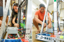 Molokaʻi High School students Aiko Kanemitsu (left) and Chevy Bush (right) work on the team's robot.