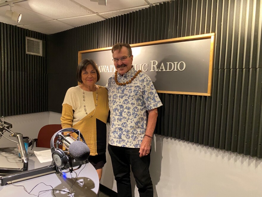 Dr. Jack Lewin, right, with The Conversation host Catherine Cruz at Hawaiʻi Public Radio.