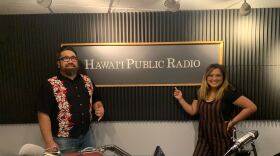 Hawaii Comedy Festival founder Kimee Balmilero, right, with The Conversation's Russell Subiono at Hawaiʻi Public Radio on May 3, 2024.