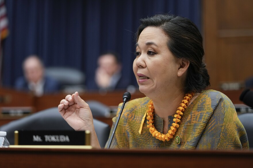 FILE - Rep. Jill Tokuda, D-Hawaiʻi, speaks during the House Armed Services Committee hearing on the Department of the Navy's budget request for fiscal year 2024, on Capitol Hill in Washington, Friday, April 28, 2023. 