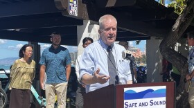 Honolulu Prosecuting Attorney Steve Alm at the one-year anniversary press conference for Waikīkī Safe and Sound.