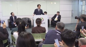 In this image taken from video, Taiwan's Vice President William Lai and frontrunner in the presidential elections speaks during a meeting with the foreign press in Taipei, Taiwan on Friday, Aug. 25, 2023. During the meeting Lai said China has targeted Taiwan's "agricultural products potentially in an effort to undermine the coming elections." (AP Photo/Taijing Wu)