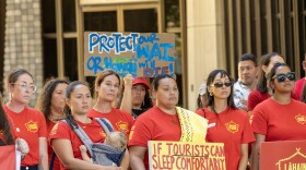 Over the past eight months, Lahaina Strong organizers and supports have occupied Ka'anapali Beach taking a stand for dignified housing for fire survivors, held rallies in support of conversion of vacation rentals to residential housing and lobbied at the Capitol for bills benefiting Lahaina residents, pictured here.