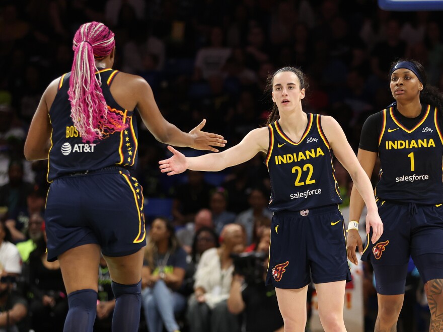 Caitlin Clark, #22, and Aliyah Boston, #7, of the Indiana Fever during a preseason game earlier this month. Together, the two back-to-back No. 1 draft picks hope to lead the Fever to their first playoff appearance since 2016.