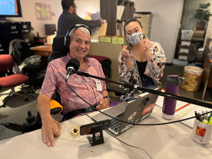 HPR President and General Manager José A. Fajardo is joined by Administrative Assistant Mia Yoshimoto during a recent membership campaign. The nonprofit broadcaster's spring campaign marks Fajardo's last as HPR's chief. Earlier this year, Fajardo announced he would step down on July 31, due to the continued progression of ALS (amyotrophic lateral sclerosis), a neurodegenerative disease he was diagnosed with in 2021.