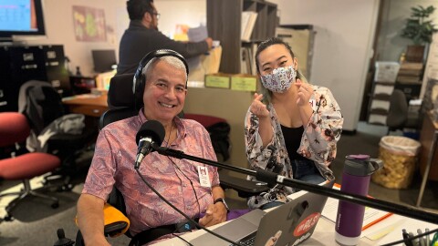 HPR President and General Manager José A. Fajardo is joined by Administrative Assistant Mia Yoshimoto during a recent membership campaign. The nonprofit broadcaster's spring campaign marks Fajardo's last as HPR's chief. Earlier this year, Fajardo announced he would step down on July 31, due to the continued progression of ALS (amyotrophic lateral sclerosis), a neurodegenerative disease he was diagnosed with in 2021.