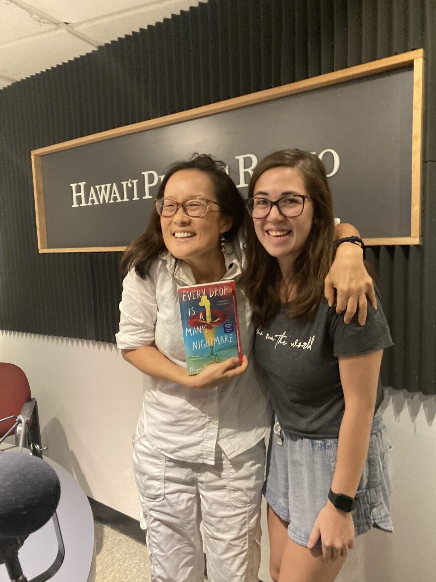 Megan Kamalei Kakimoto with The Conversation's Stephanie Han, left, at Hawaiʻi Public Radio.