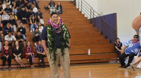 Waiākea High School mathematics teacher Rory Inouye is recognized with the Milken Educator Award in a surprise school assembly on April 9, 2024.