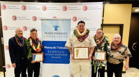 Pictured (left to right): Tyler Tokioka, chairman of Island Insurance Foundation; John Wataoka, principal of Wai‘anae Intermediate; Tommy Cox, principal of Kapa‘a High School and winner of the 18th Masayuki Tokioka Excellence in School Leadership Award; Sheldon Oshio, principal of Waikele Elementary; Keith Hayashi, Hawai‘i DOE superintendent