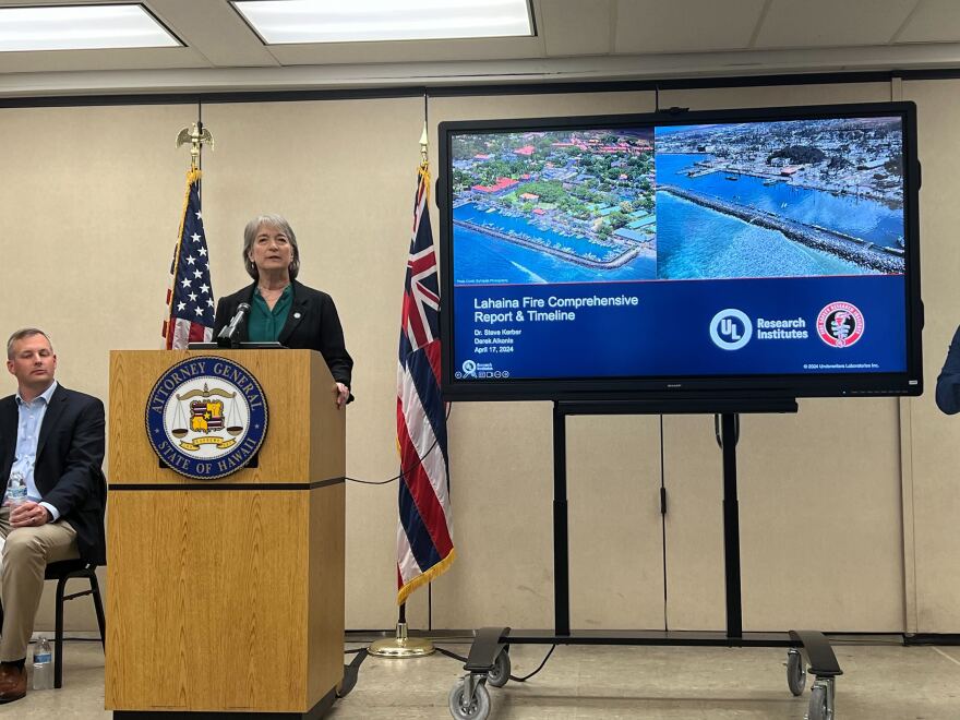 Hawaiʻi Attorney General Anne Lopez presents the Lahaina fire investigation by the Fire Safety Research Institute. FSRIVice President and Executive Director