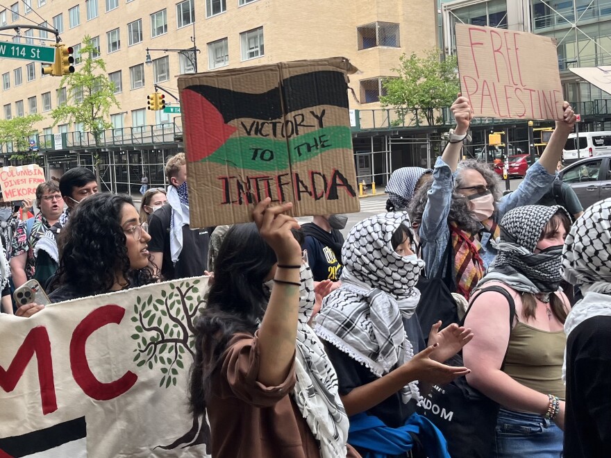  A pro-Palestinian march near Columbia University in early May.