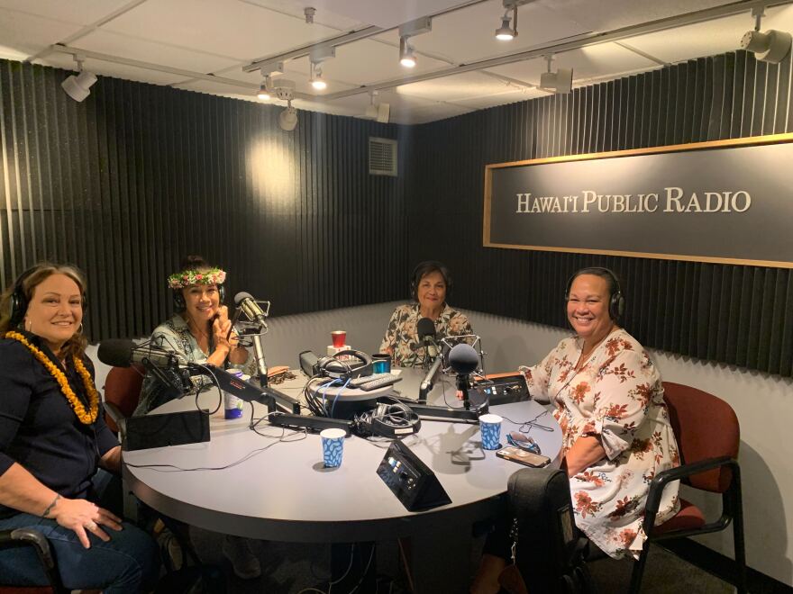 From left to right: Nalani Jenkins, Lehua Kalima, The Conversation host Catherine Cruz, and Angela Morales at Hawaiʻi Public Radio. (May 9, 2024)