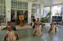 The Fiji group, Matavuvale, performed during a Tuesday press conference about the 13th Festival of Pacific Arts and Culture.