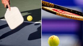 a collage of pickleball and tennis racquets