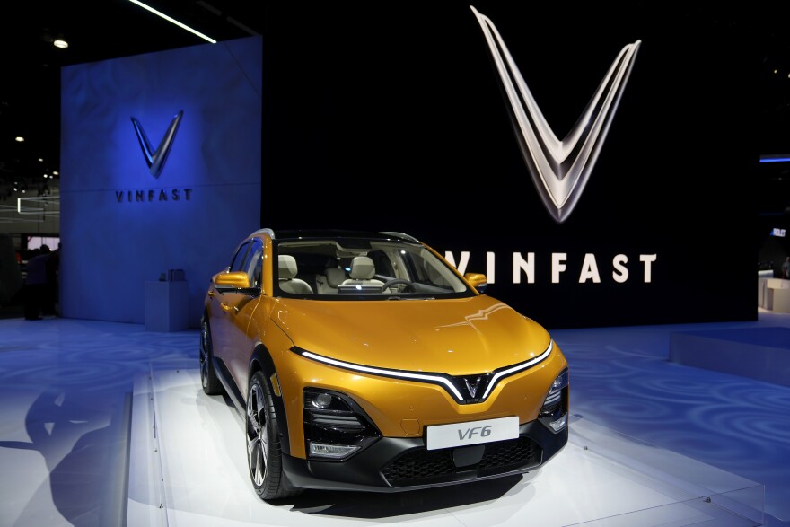 FILE - A Vinfast VF6 is displayed at the AutoMobility LA Auto Show Thursday, Nov. 17, 2022, in Los Angeles.