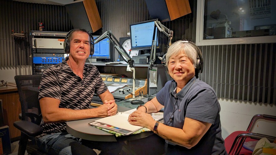 Evening Concert host Craig DeSilva (left) and Carol Kellet (right) in the HPR-2 studio.