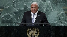 FILE - The then Prime Minister of Fiji Josaia Voreqe Bainimarama addresses the 77th session of the United Nations General Assembly, Sept. 23, 2022, at the U.N. headquarters. Former Prime Minister Bainimarama was sentenced on Thursday, May 9, 2024, to a year in prison for interfering in a criminal investigation while he headed the government of his South Pacific island nation. (AP Photo/Julia Nikhinson, File)