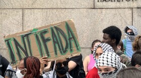 A pro-Palestinian protester at Columbia University in early May. Chants calling for "intifada" have become central at many demonstrations against the war in Gaza and the Israeli occupation of the Palestinian territories.