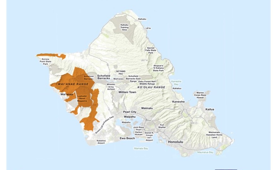 Areas on Oʻahu that may be subject to a Public Safety Power Shutoff.