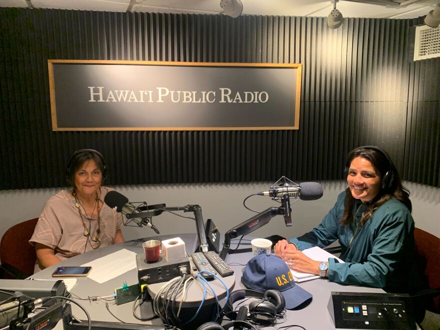 Environmental Protection Agency Region 9 Administrator Martha Guzman, right, with The Conversation host Catherine Cruz at Hawaiʻi Public Radio on May 16, 2024. Guzman is based in San Francisco.