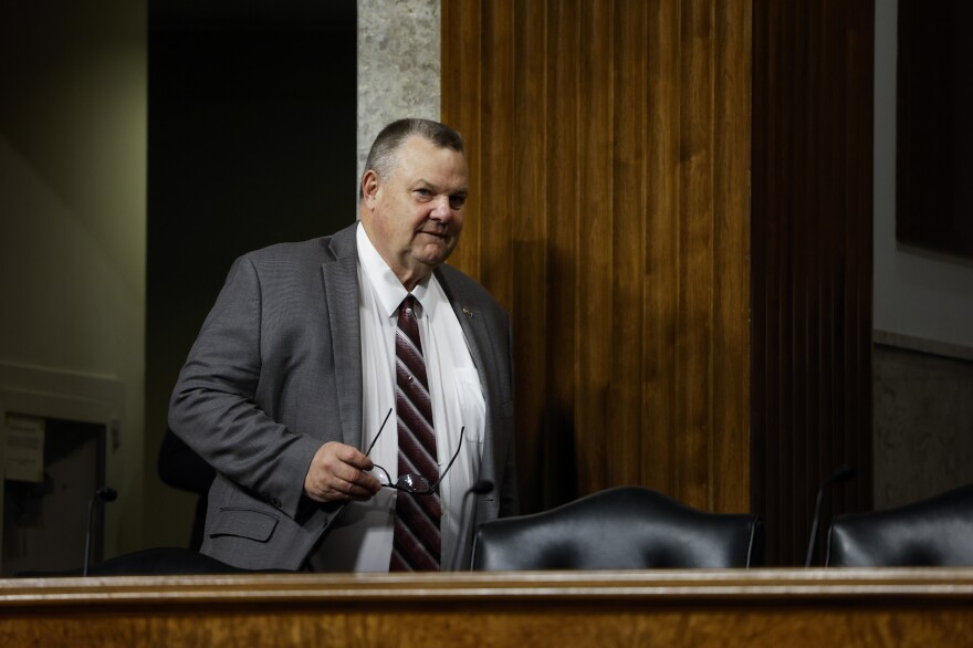 Montana Democratic Sen. Jon Tester arrives to a hearing with the Senate Banking Committee on Capitol Hill on May 18, 2023.