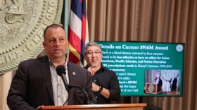 Gov. Josh Green speaks at a press conference on May 21, 2024, about the state receiving $916 million from the manufacturers and distributors of the blood thinner Plavix.