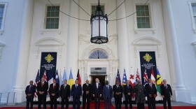 File - President Joe Biden, center, poses for a photo with Pacific Island leaders on the North Portico of the White House in Washington, Thursday, Sept. 29, 2022.