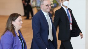 Australia's Prime Minister Anthony Albanese, center, arrives for the Economic Leaders Meeting during the Asia-Pacific Economic Cooperation, APEC summit, Saturday, Nov. 19, 2022, in Bangkok, Thailand.