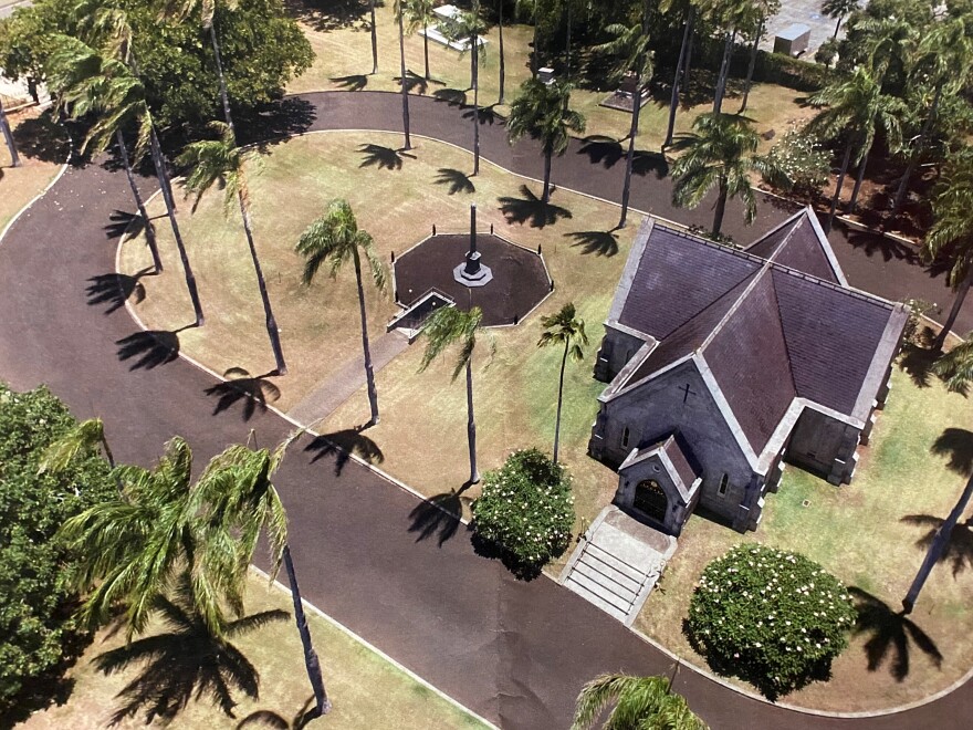 An aerial photo of Mauna ʻAla, the Royal Mausoleum of Hawaiʻi.