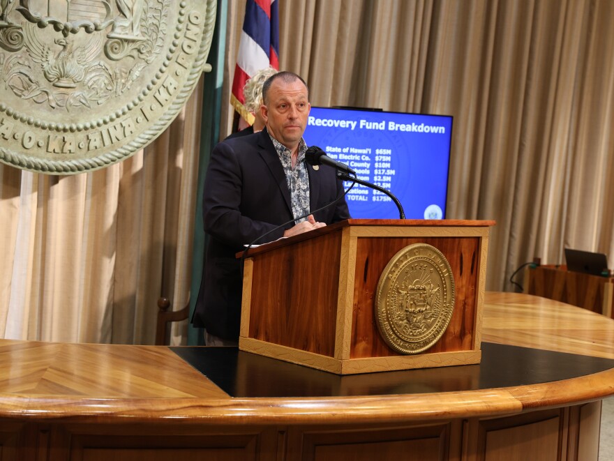 Gov. Josh Green announced the One ʻOhana Fund to the press on Feb. 27, 2024. The settlement is a $175 million fund for families of those who were killed in the Lahaina fire or for people who were hospitalized and severely injured.