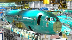 The unfinished fuselage of a Boeing 737 at the Spirit AeroSystems factory in Wichita, Kan.  