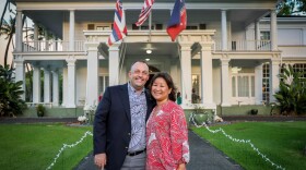 Governor Josh Green and First Lady Jaime Green in front of Washington Place