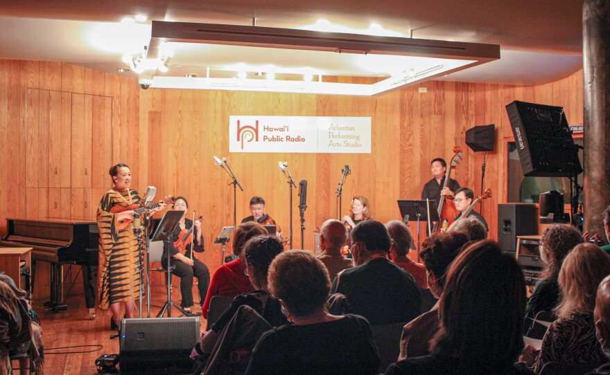 The Galliard String Quartet teamed up with two-time Grammy nominee and multiple Nā Hōkū Hanohano award recipient, Raiatea Helm, to perform a selection from “Songs of Liliʻuokalani.”