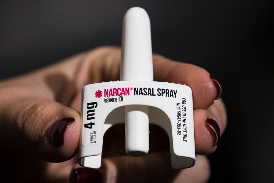 FILE - The overdose-reversal drug Narcan is displayed during training for employees of the Public Health Management Corporation in Philadelphia.