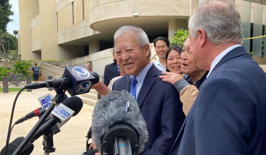 Former Honolulu Prosecuting Attorney Keith Kaneshiro speaks to reporters after being found not guilty in a federal bribery trial. (May 17, 2024)