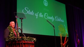 Maui County Mayor Richard Bissen delivers his State of the County address at the Maui Arts & Cultural Center's Castle Theater in Kahului on March 15, 2024.