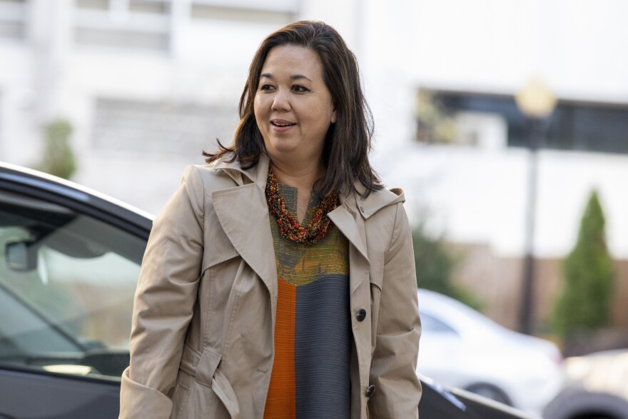 FILE - Rep.-elect Jill Tokuda, D-Hawaiʻi, arrives for New Member Orientation check-in and program registration at the Hyatt Regency, in Washington, Sunday, Nov. 13, 2022. (AP Photo/Amanda Andrade-Rhoades)