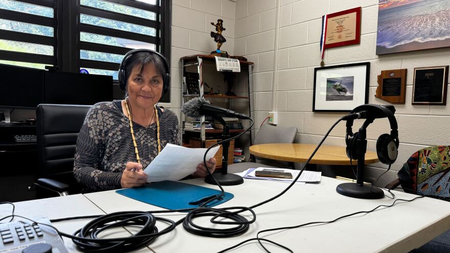 "The Conversation" host Catherine Cruz broadcasting live from the Hilo Medical Center on May 24, 2024.