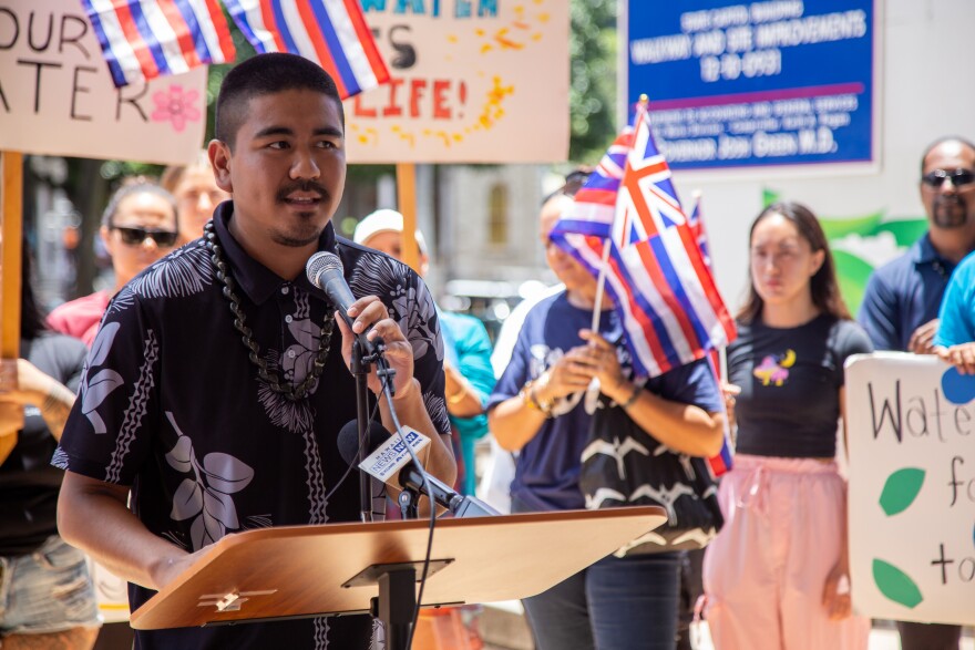 Oʻahu Water Protector Kainoa Azama calls on the Navy to clean up so-called "forever chemicals" found on the Navyʻs water line. (May 15, 2024)