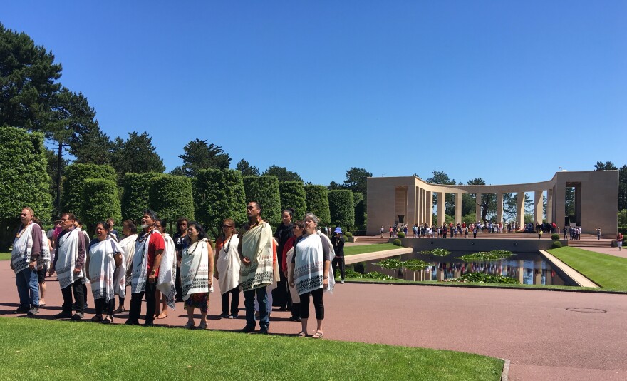 Hālau Hula O Mānoa in 2018 at the Normandy American Cemetery and Memorial in France.