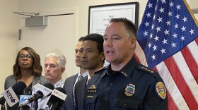 This Feb. 28, 2020, file photo shows Kauaʻi Police Chief Todd Raybuck speaking at a news conference in Līhuʻe, Hawaiʻi. A Kauaʻi police captain filed a lawsuit alleging Raybuck discriminated against him for being Japanese American.