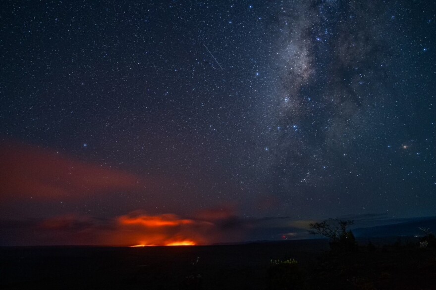 A 3 a.m. view of the June 3, 2024, eruption from the Uēkahuna overlook at the summit of Kīlauea volcano.