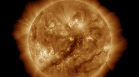 The sun has gone through a rotation, and the active region that triggered a huge amount of aurora activity is once again pointing toward Earth — but not directly at it.