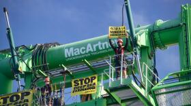 Greenpeace International activists paddled and protested around MV COCO, a specialized offshore drilling vessel currently collecting data for deep sea mining frontrunner, The Metals Company, on its last expedition before it files an application to mine the seabed in the Pacific Ocean.