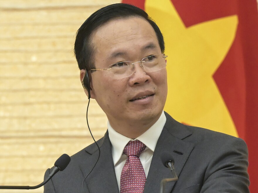 Vietnam's President Vo Van Thuong addresses a joint press conference with Japan's Prime Minister Fumio Kishida in Tokyo, Japan, Nov. 27, 2023. Vietnamese President Vo Van Thuong resigned after a little over a year in the position, state media VN Express reported. His resignation takes place amid an intense anti-corruption campaign that has hit the highest echelons of the Communist Party.