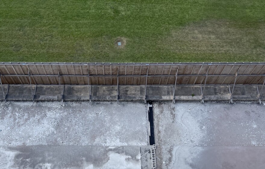 A view of the Capitol reflecting pool from the fourth floor. The state drained water from the pool after years of it leaking into offices in the basement.