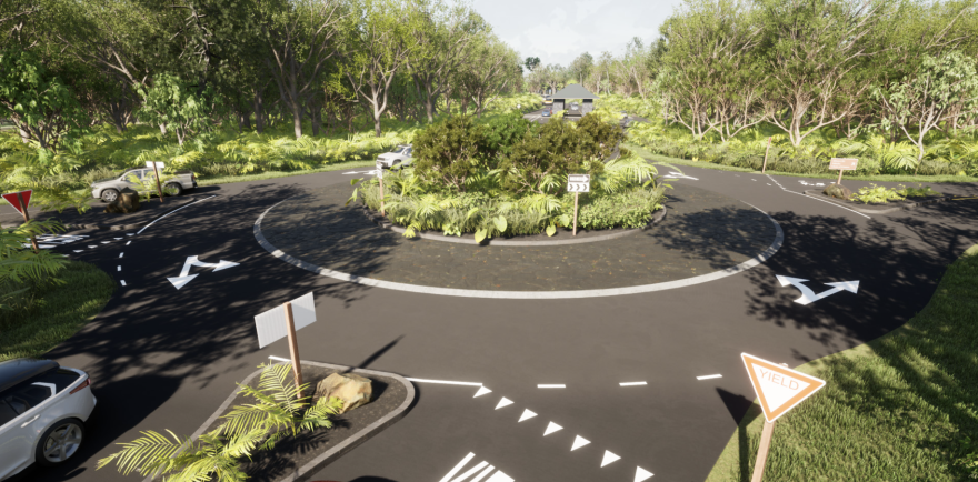 Proposed roundabout right after the park entrance at Hawaiʻi Volcanoes National Park.