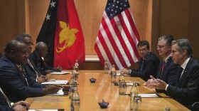 FILE - U.S. Secretary of State Antony Blinken, right, attends a bilateral meeting with Papua New Guinea's Prime Minister James Marape, left, on the sidelines of the APEC summit, Thursday, Nov. 17, 2022, in Bangkok, Thailand. 