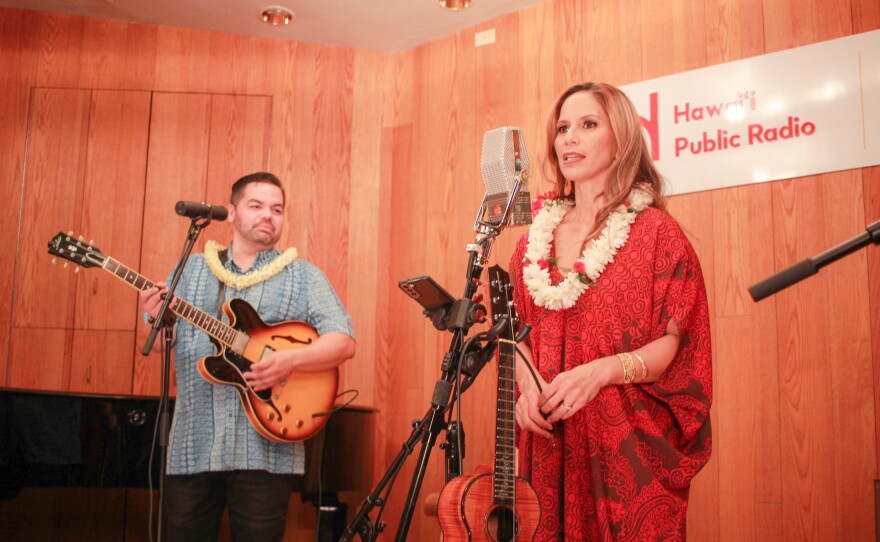 Pōmaikaʻi was joined by Halehaku Seabury-Akaka, Kama Hokins, Alan Akaka, and Mālie Lyman for an evening of traditional Hawaiian mele and moʻolelo at the Atherton Performing Arts Studio.